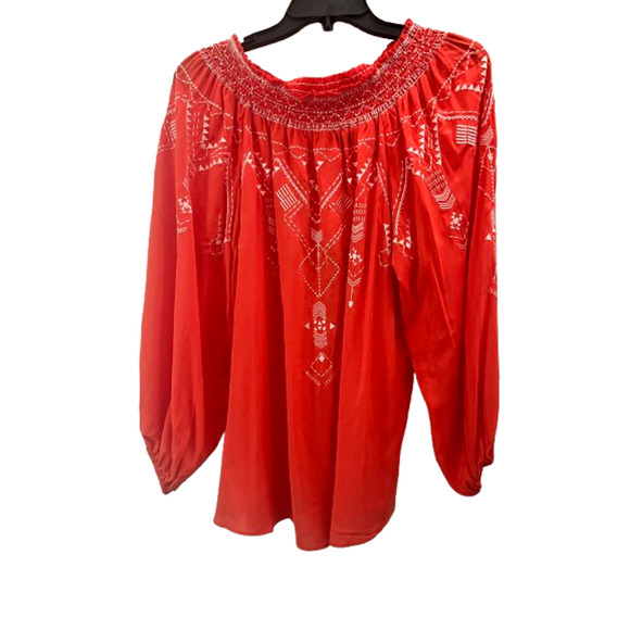 Chelsea & Theodore Tops - Chelsea & Theodore Hot Pepper White Embroidered Peasant Top Women's Sz M L XL